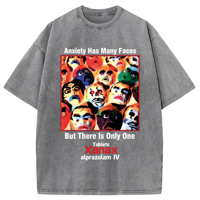 Modecanvas Anxiety Has Many Faces DTG Printing Washed T-Shirt