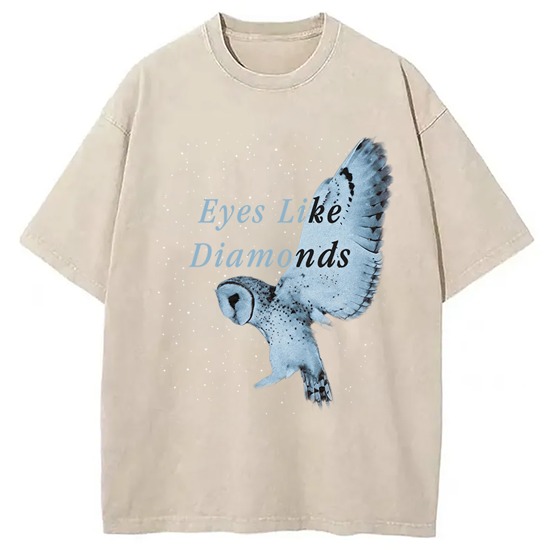 Modecanvas Blue Owl Alt-Rock DTG Printing Washed T-Shirt-modecanvas