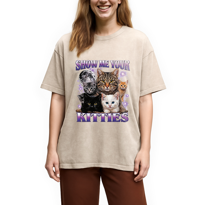 Modecanvas Show Me Your Kitties DTG Printing Washed T-Shirt