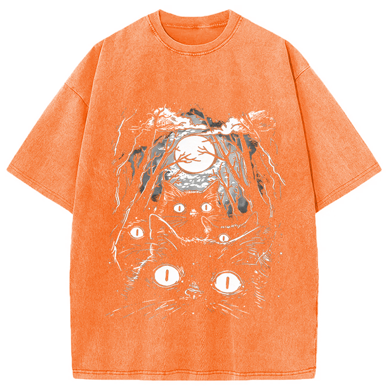 Modecanvas Black Cats Vintage DTG Printing Washed T-Shirt