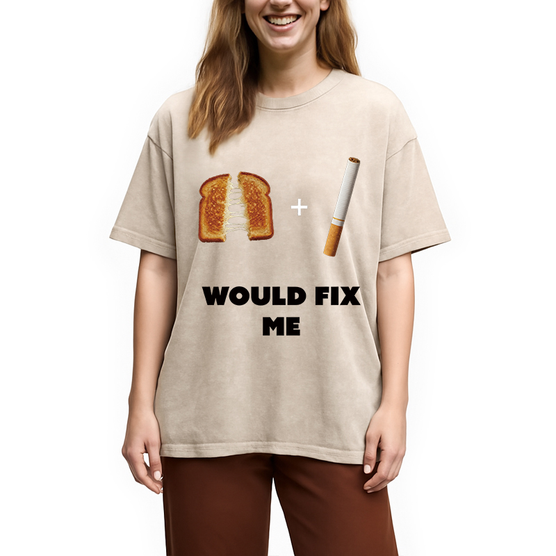 Modecanvas Grilled Cheese And Cigarette Meme DTG Printing Washed T-Shirt