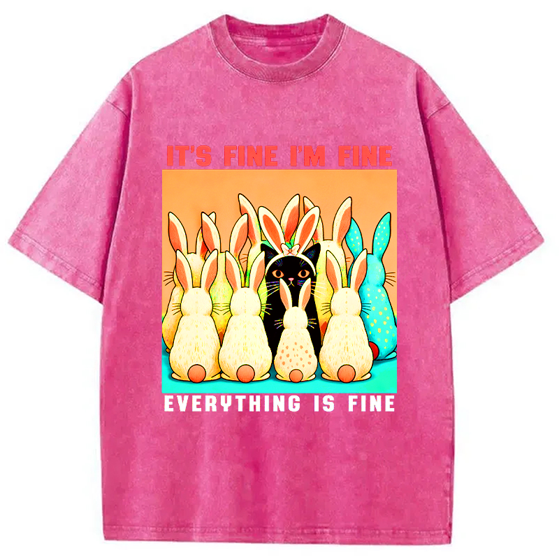 Modecanvas Black Cat Easter DTG Printing Washed T-Shirt