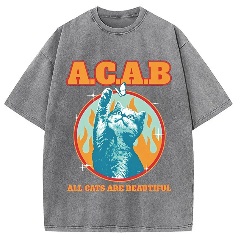 Modecanvas All Cats Are Beautiful DTG Printing Washed T-Shirt