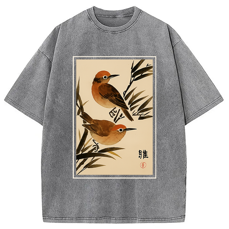 Modecanvas Sparrows Among Bamboo Washed T-Shirt
