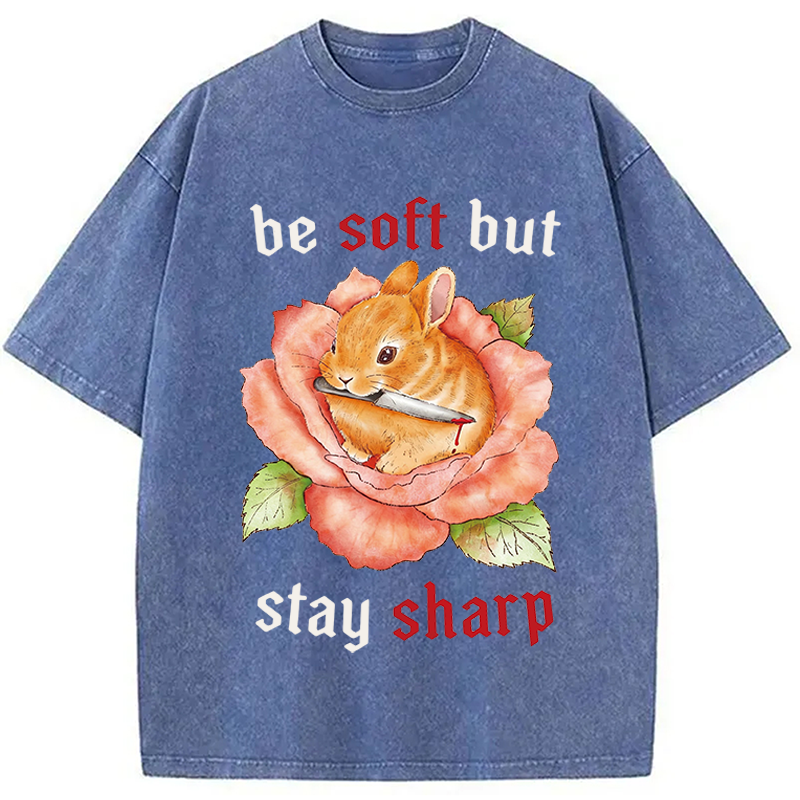 Modecanvas Stay Sharp Rabbit DTG Printing Washed T-Shirt