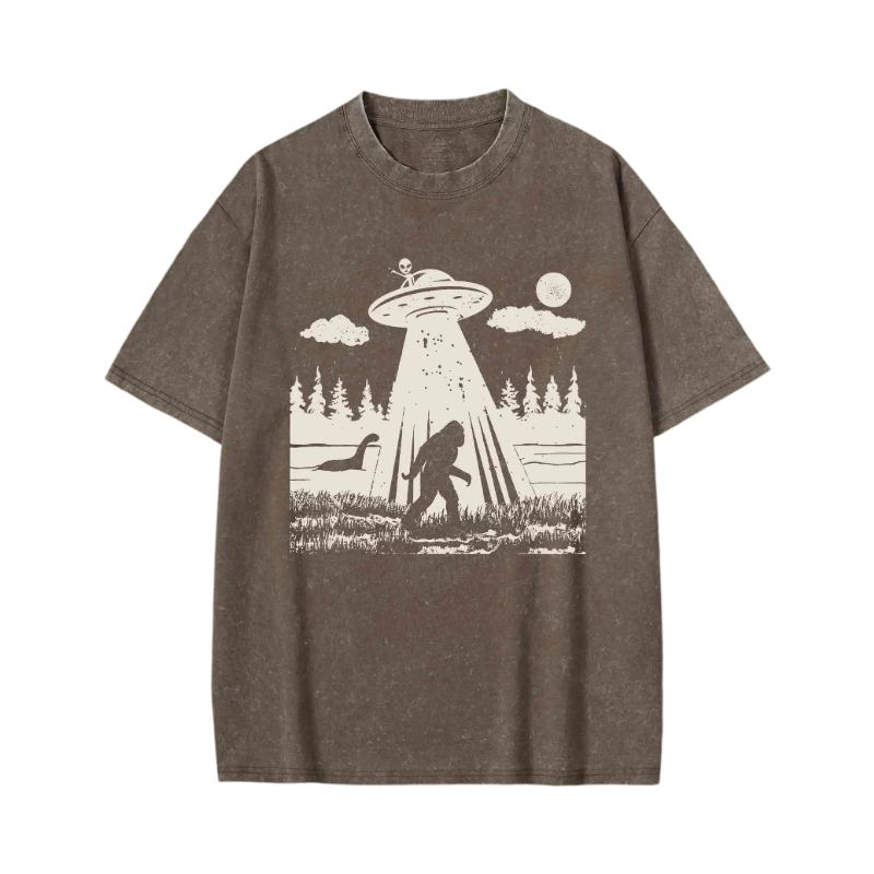 Modecanvas Bigfoot Sasquatch Alien UFO Loch Ness Monster Washed T-shirt