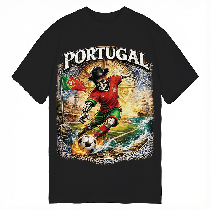 Modecanvas Portugal Soccer Skull DTG Printing Classic T-Shirt-modecanvas
