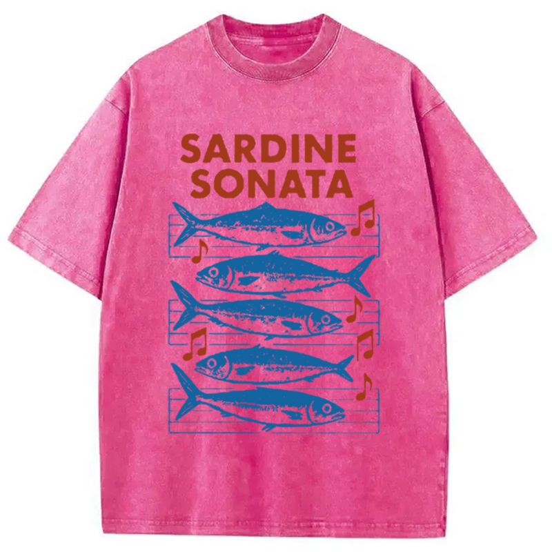 Modecanvas Sardines Sheet Music Washed T-Shirt