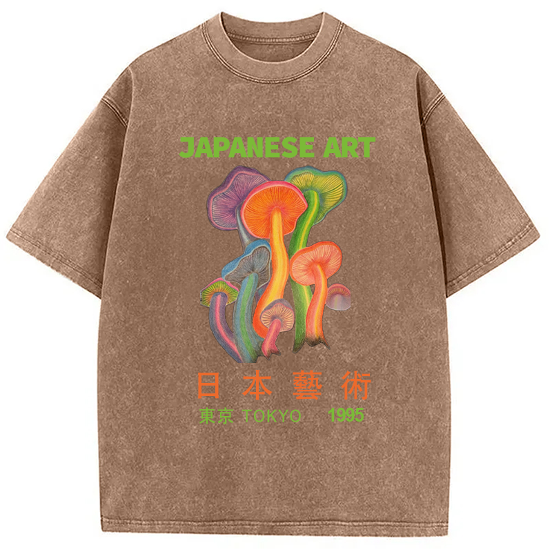 Modecanvas Colorful Mushrooms Japanese Art Washed T-Shirt