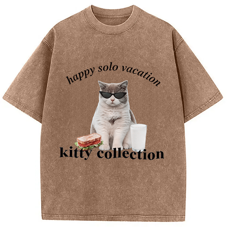 Modecanvas Happy Solo Vacation Kitty Collection DTG Printing Washed T-Shirt