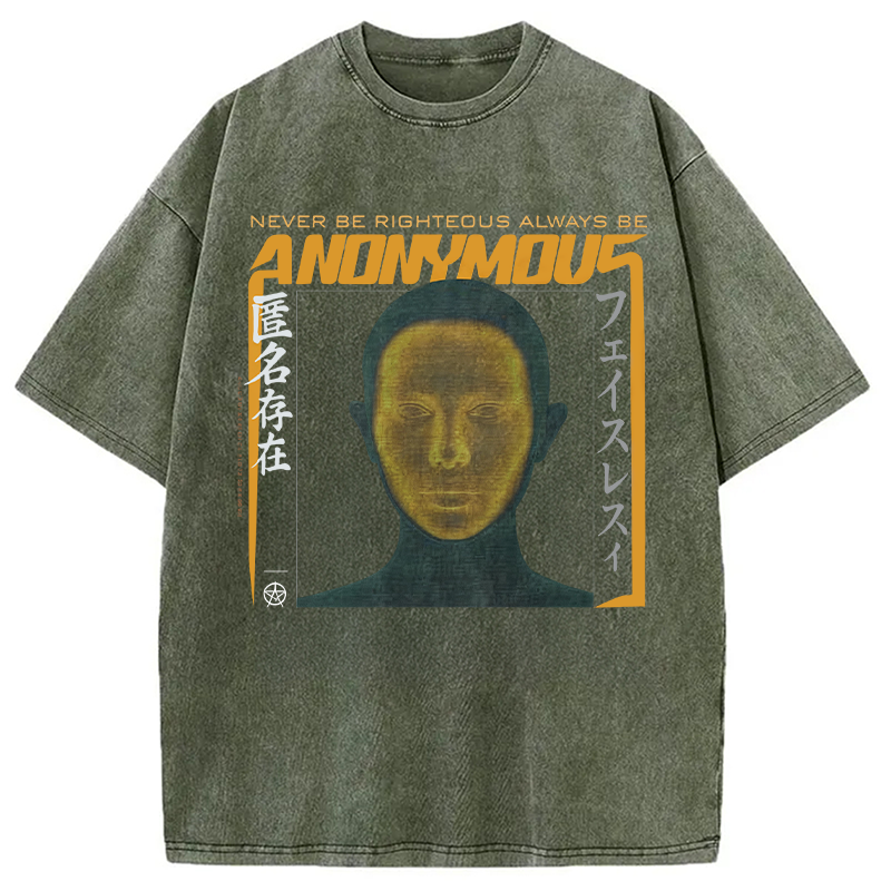 Modecanvas Cyberpunk Anonymous Face DTG Printing Washed T-Shirt