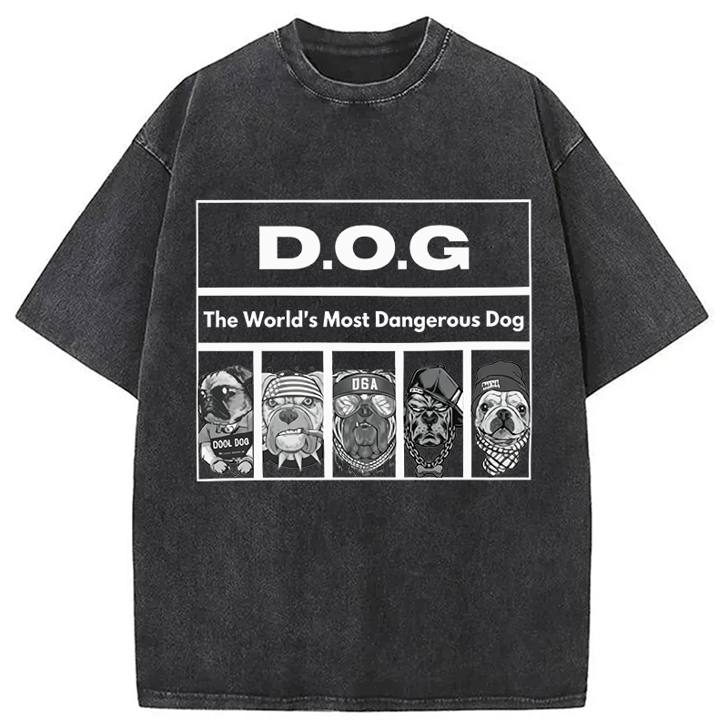 Modecanvas HIP HOP Dogs Funny DTG Printing Washed T-Shirt