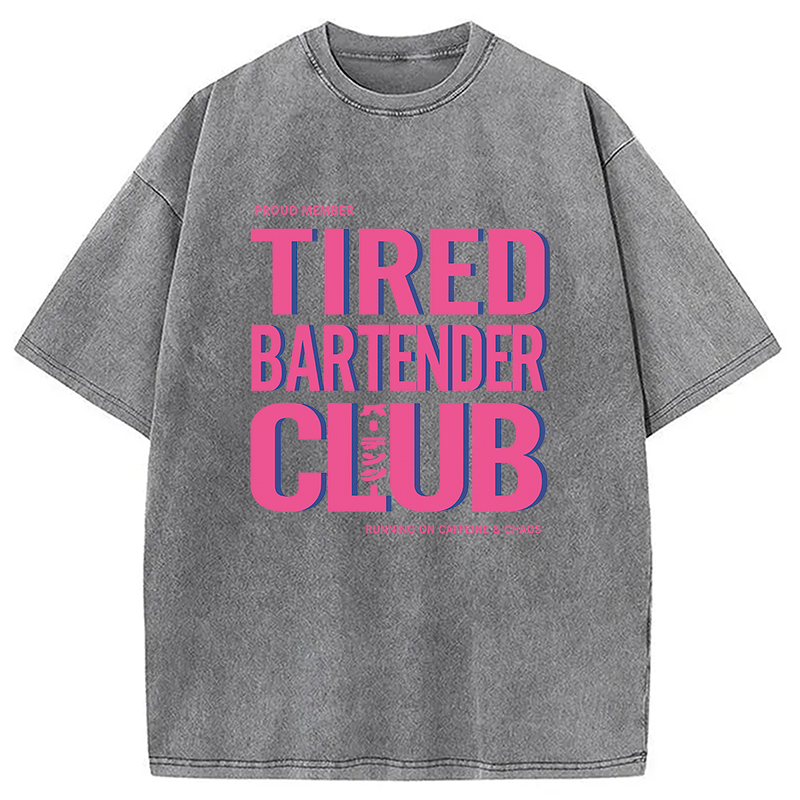 Modecanvas Tired Bartender Club Japanese Katakana Vintage DTG Printing Washed T-Shirt-modecanvas