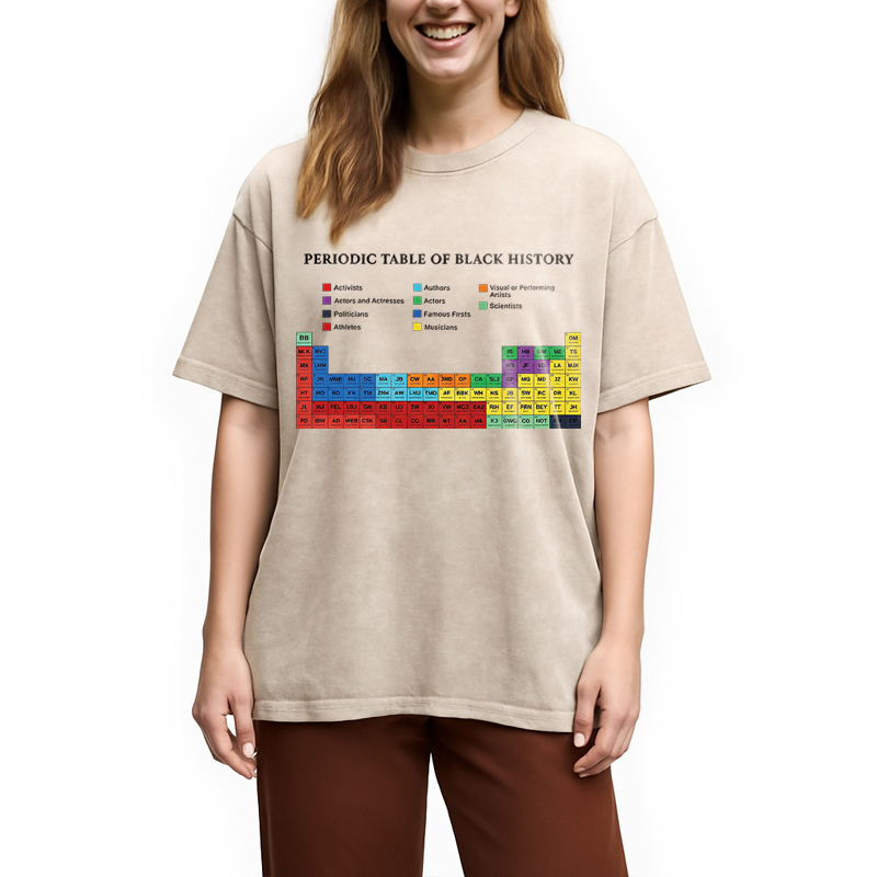 Modecanvas Periodic Table Of Black History DTG Printing Washed T-Shirt