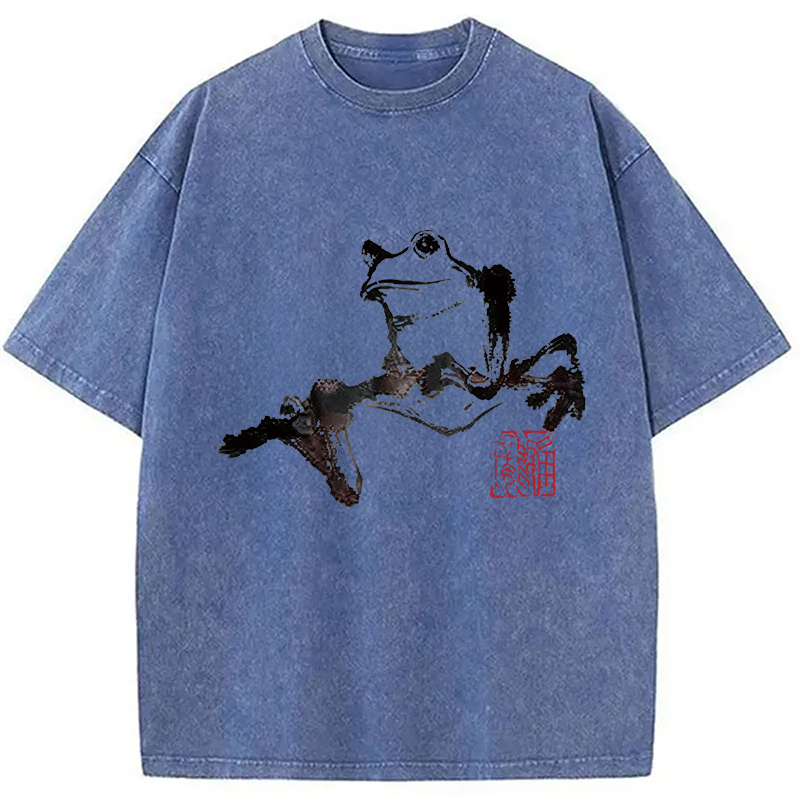 Modecanvas Sad Frog DTG Printing Washed T-Shirt-modecanvas