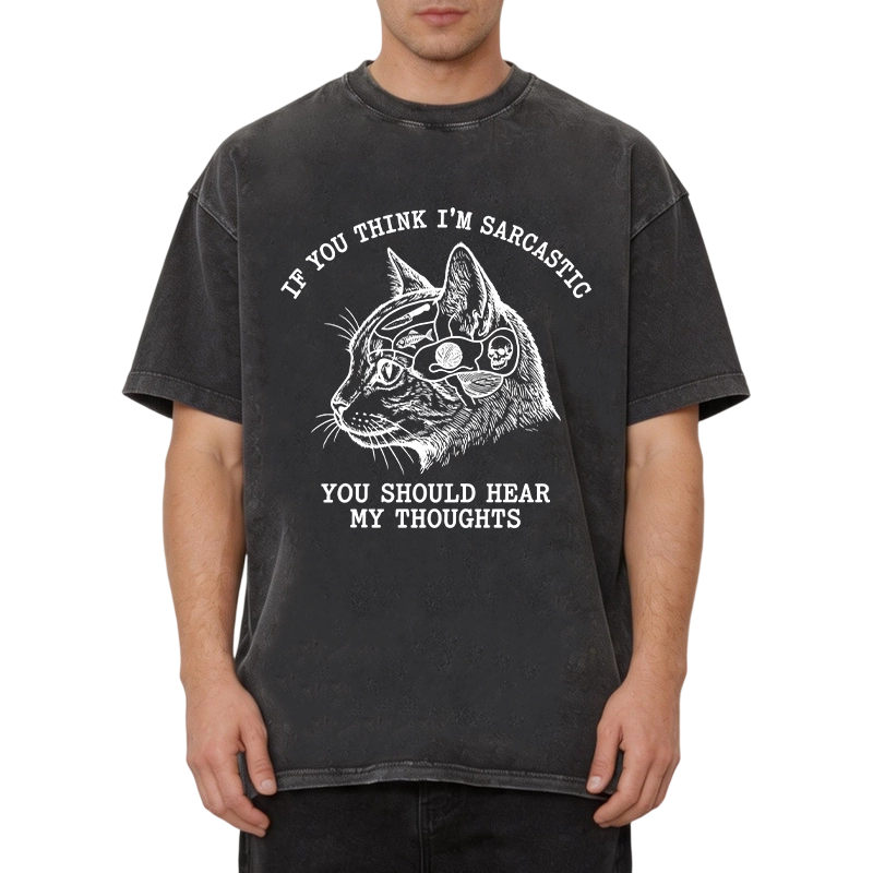 Modecanvas Sarcastic Thoughts Funny Cat DTG Printing Washed T-Shirt