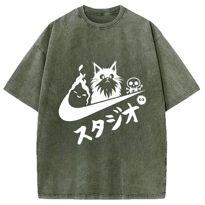 Modecanvas Black Cat Vintage Washed T-Shirt