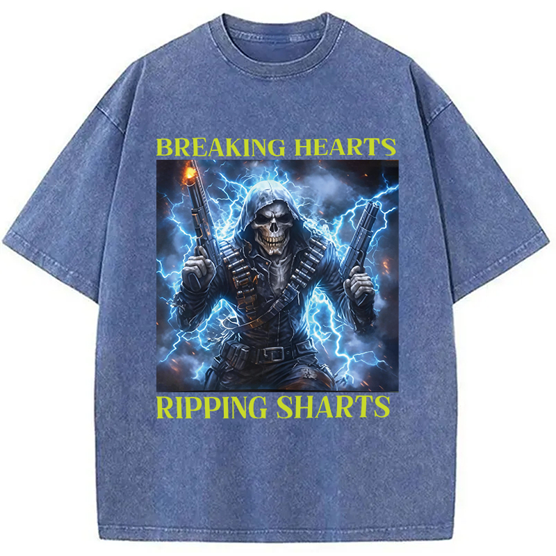 Modecanvas Breaking Hearts Ripping DTG Printing Washed T-Shirt