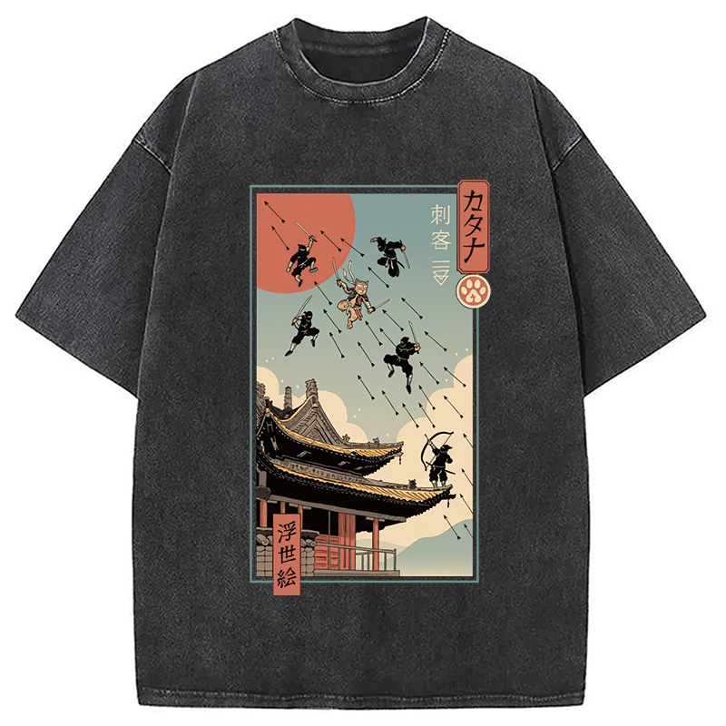 Modecanvas Catana Fight in Edo Washed T-Shirt
