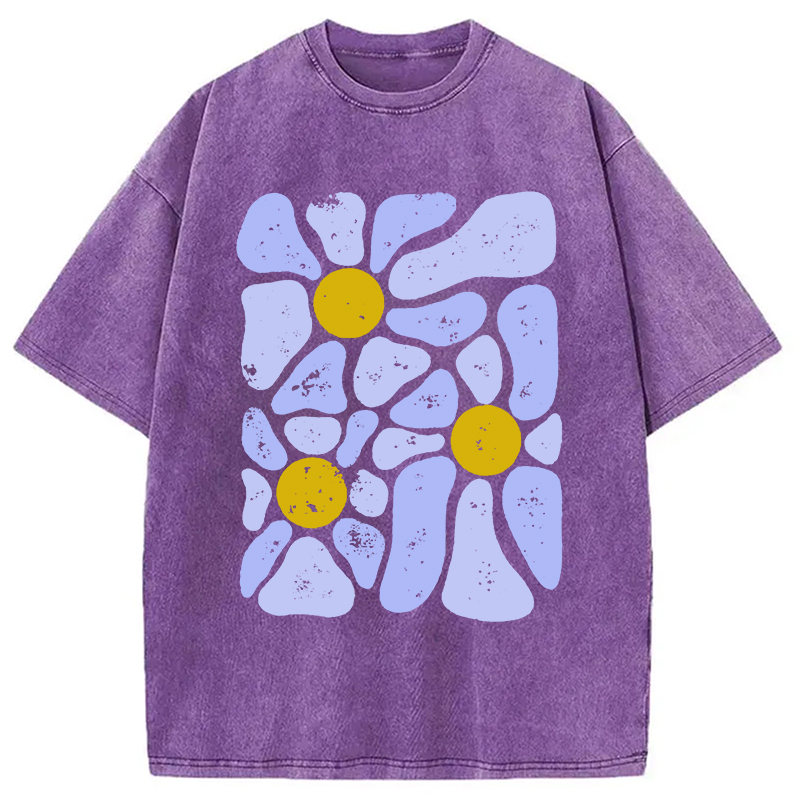 Modecanvas Abstract Flowers Art Washed T-Shirt-modecanvas