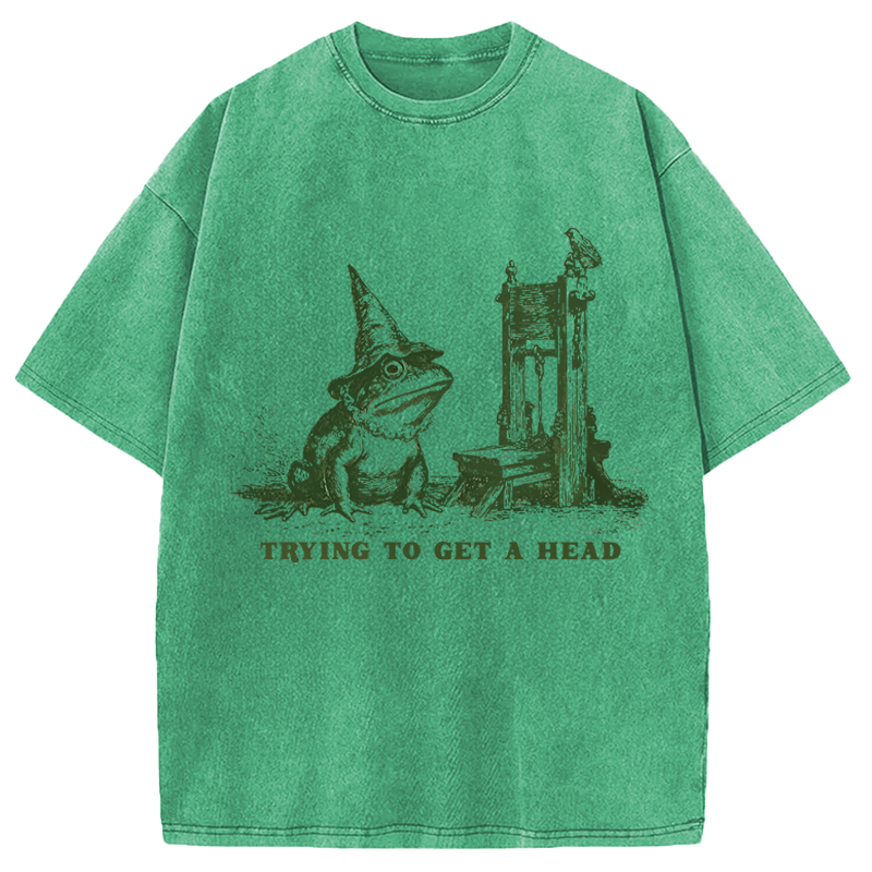 Modecanvas Funny Guillotine Frog DTG Printing Washed T-Shirt