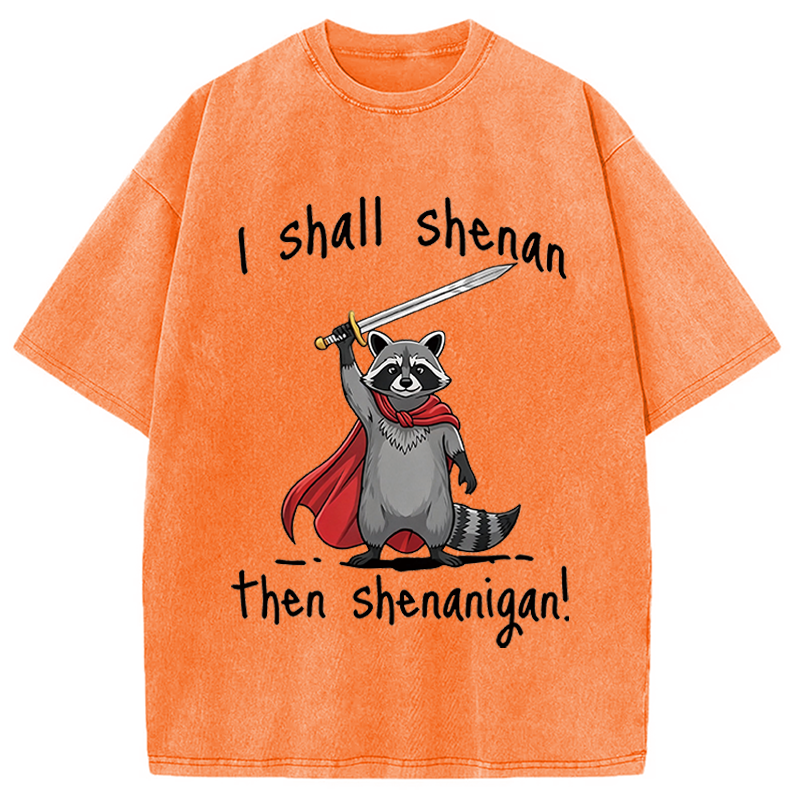 Modecanvas I Shall Shenan Cute Raccoon Meme DTG Printing Washed T-Shirt