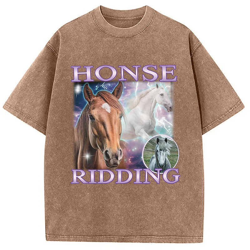 Modecanvas Honse Ridding DTG Printing Washed T-Shirt