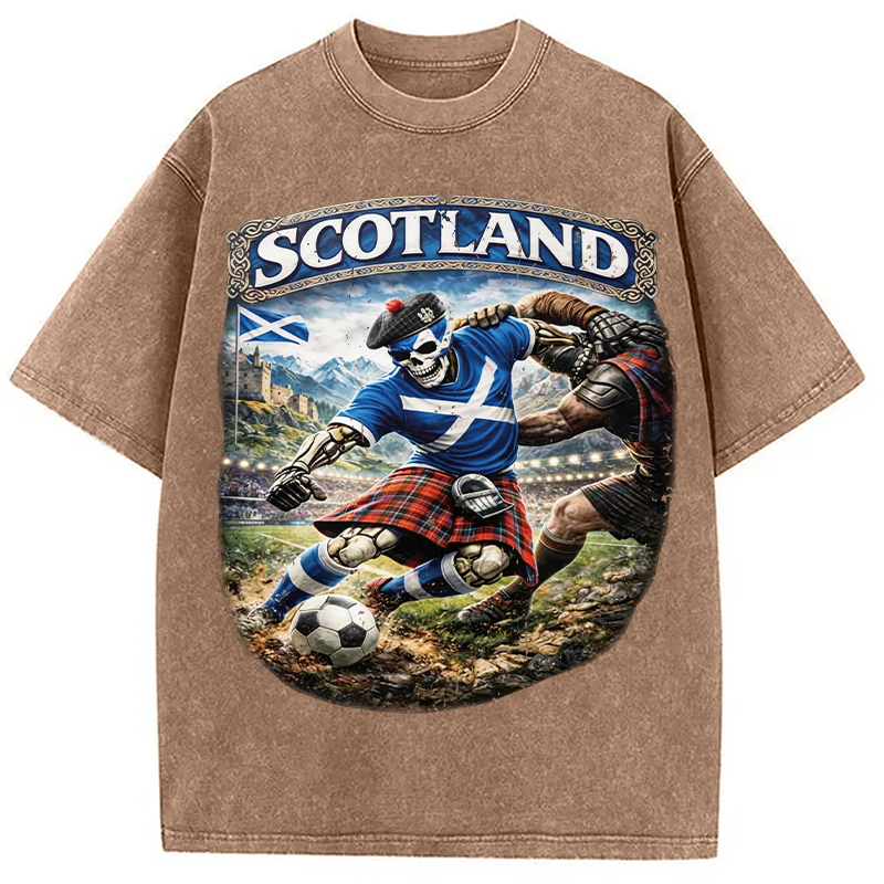 Modecanvas Scotland Soccer Skull DTG Printing Washed T-Shirt