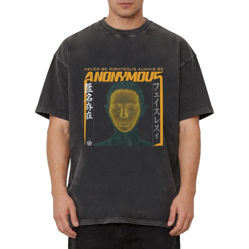 Modecanvas Cyberpunk Anonymous Face DTG Printing Washed T-Shirt