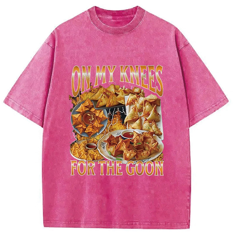 Modecanvas On My Knees Funny Crab Rangoon Meme Washed T-Shirt