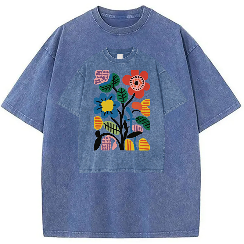 Modecanvas Floral Shirt Of DTG Printing Washed T-Shirt