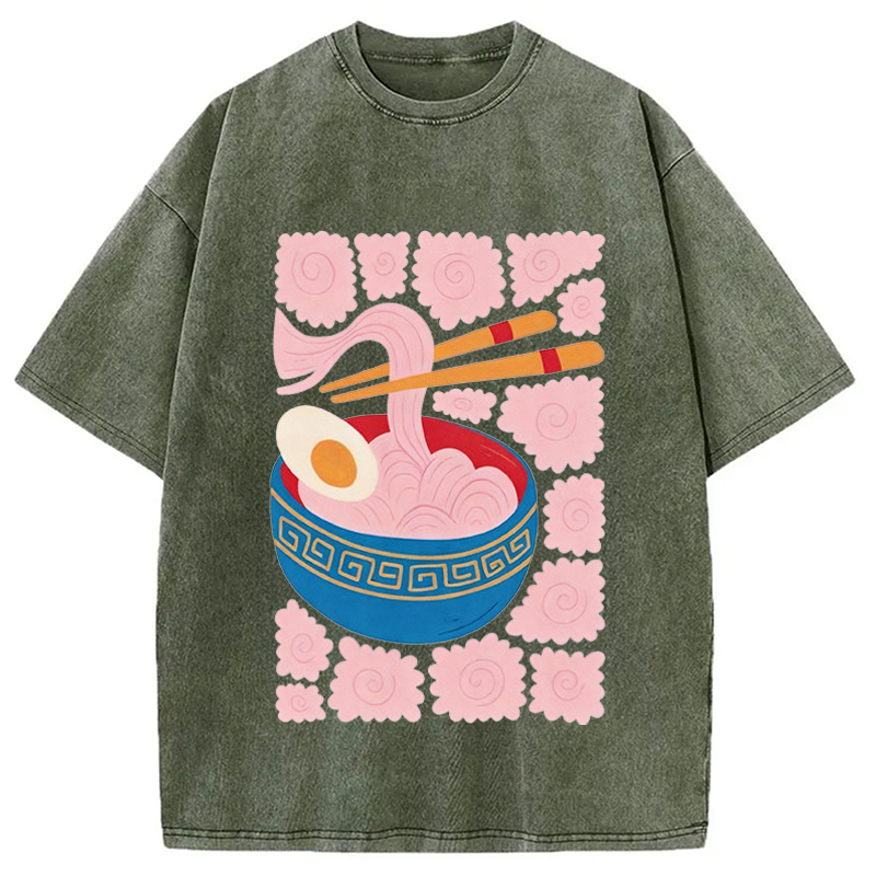 Modecanvas Abstract Ramen DTG Printing Washed T-Shirt