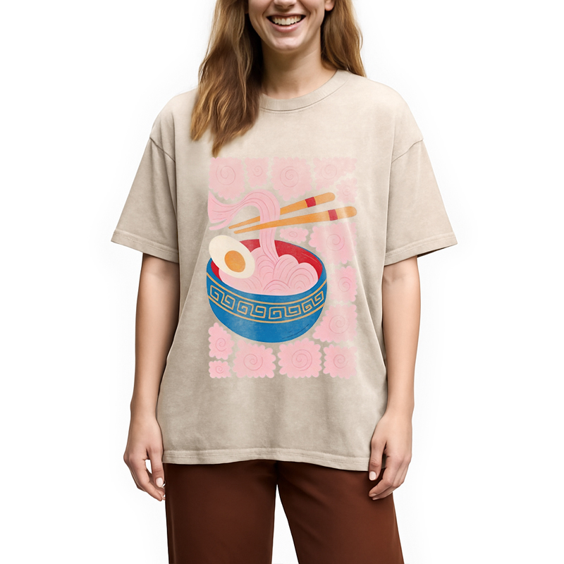 Modecanvas Abstract Ramen DTG Printing Washed T-Shirt