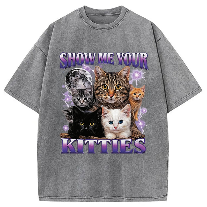 Modecanvas Show Me Your Kitties DTG Printing Washed T-Shirt