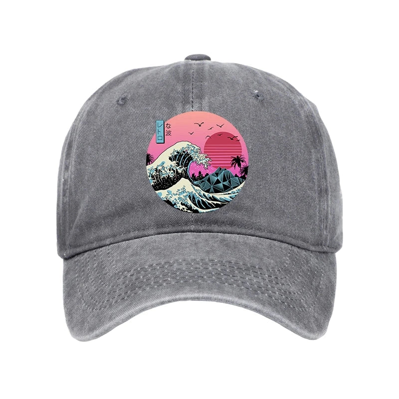 Modecanvas Japanese The Great Retro Wave Washed Cap-modecanvas