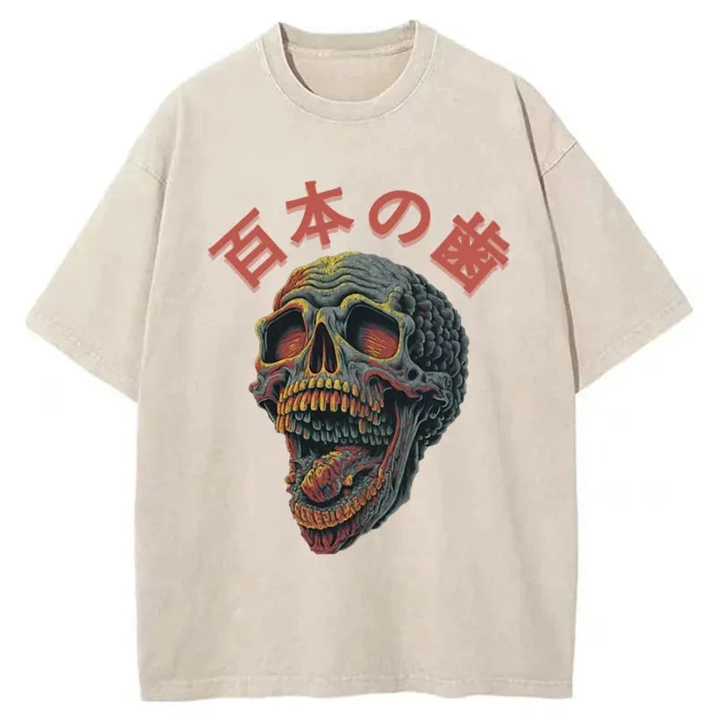 Modecanvas Terrifying And Disgusting Skull Washed T-Shirt