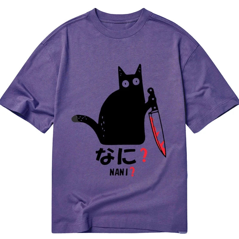 Modecanvas A Puzzled Cat Holding A Knife DTG Printing Classic T-Shirt-modecanvas