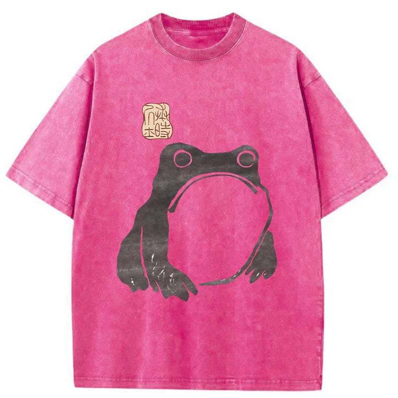 Modecanvas Matsumoto Hoji Woodblock Print Frog Washed T-Shirt-modecanvas