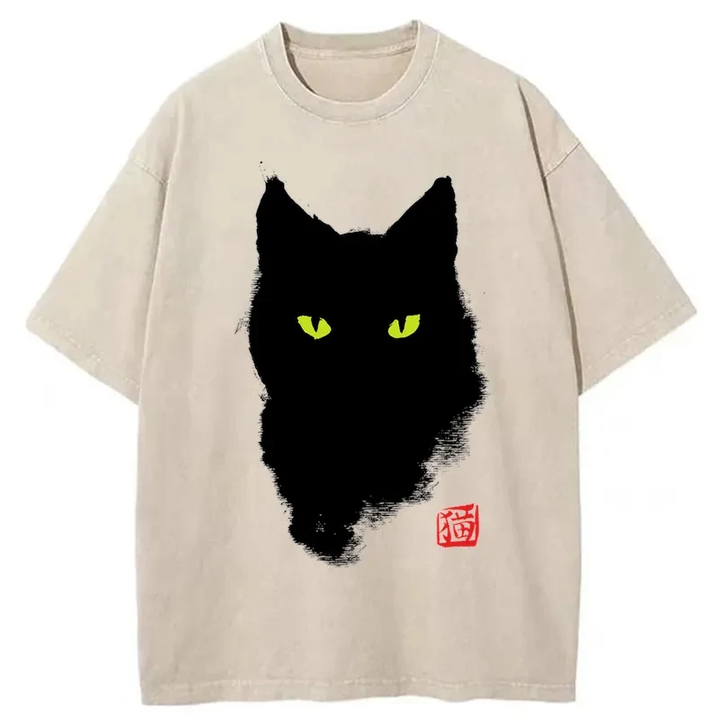Modecanvas Cat Sharp Gaze Washed T-Shirt