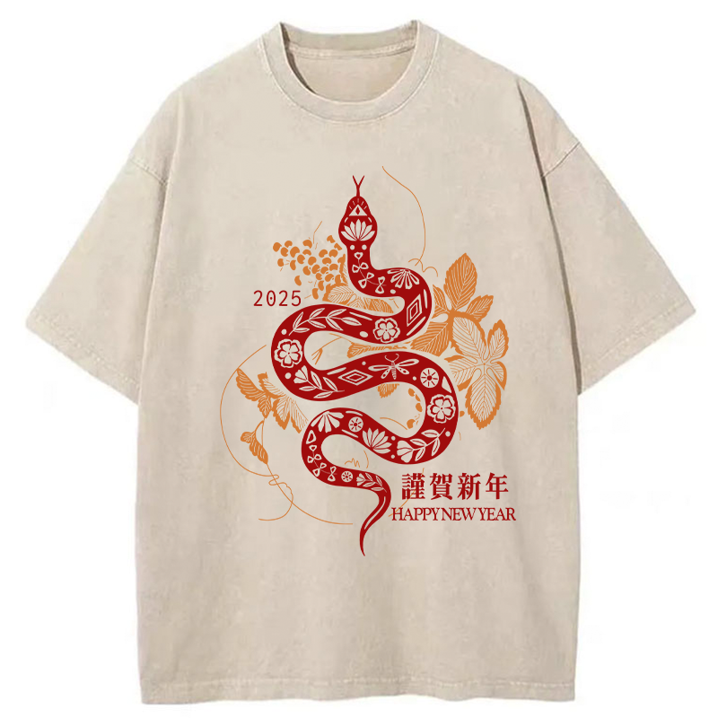 Modecanvas Welcome The Year Of The Snake Washed T-Shirt