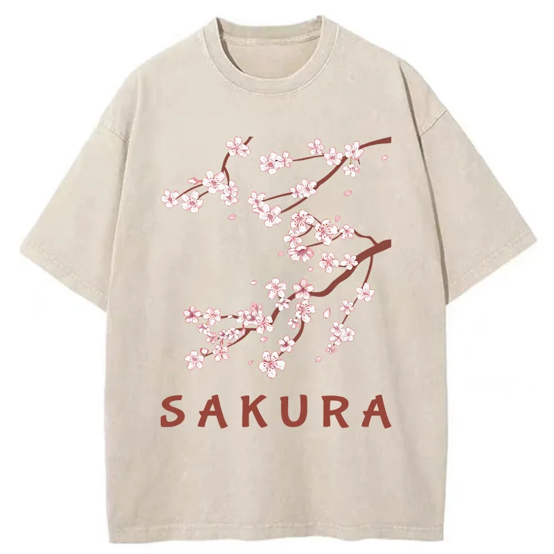 Modecanvas Japanese Beautiful Sakura Washed T-Shirt