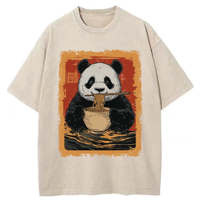 Modecanvas Ramen Lover Panda Washed T-Shirt-modecanvas