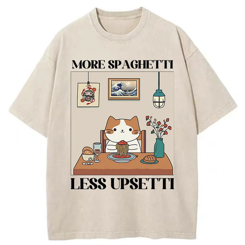 Modecanvas Cat Eats Spaghetti Washed T-Shirt