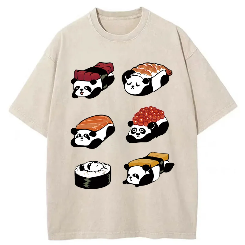 Modecanvas Panda Sushi Washed T-Shirt