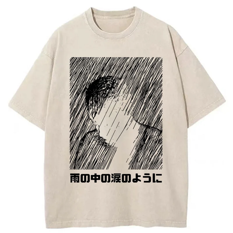 Modecanvas People In The Rain DTG Printing Washed T-Shirt-modecanvas
