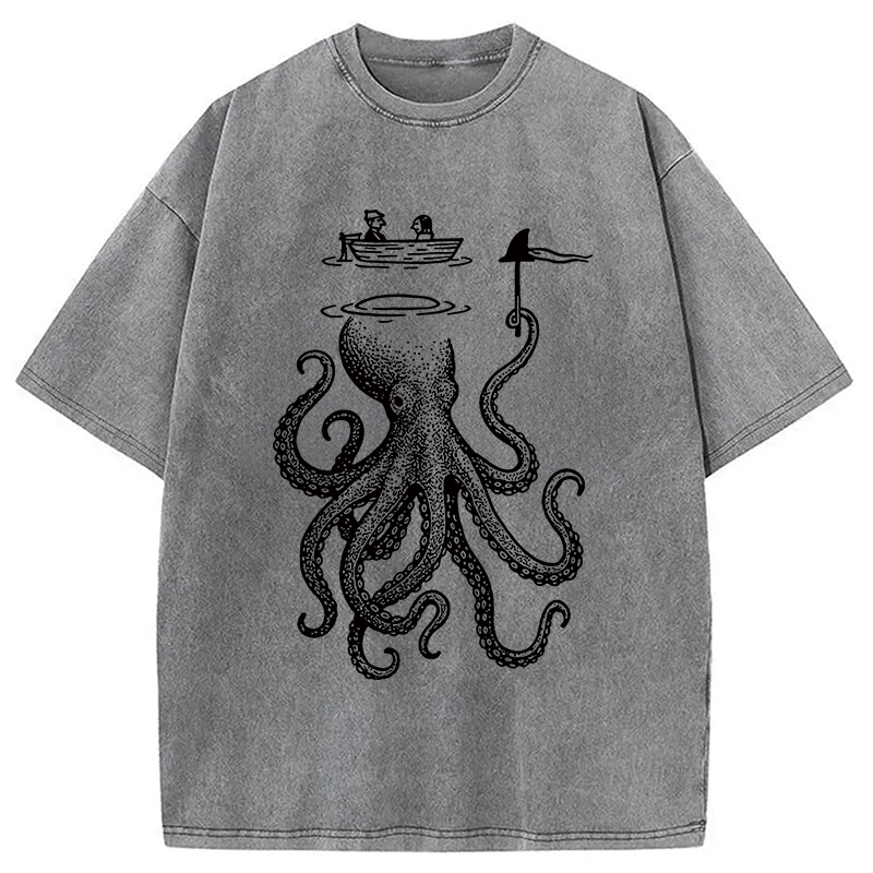 Modecanvas Octopus Disguised As Shark Washed T-Shirt