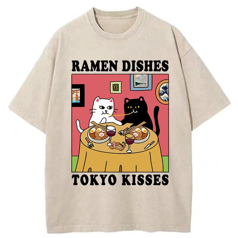 Modecanvas Ramen Dishes Tokyo Kisses Washed T-Shirt