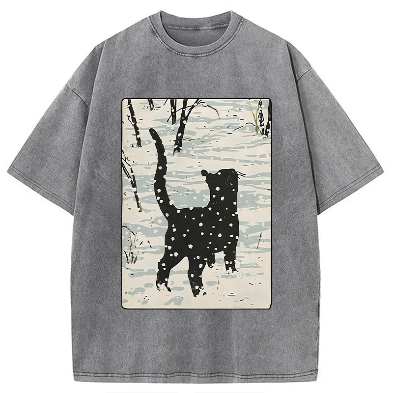 Modecanvas Cat In The Snow Washed T-Shirt