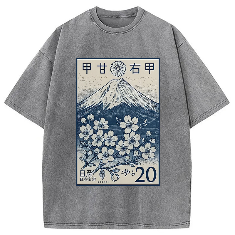 Modecanvas Vintage Sakura Stamp Washed T-Shirt