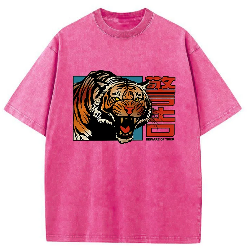 Modecanvas Beware Of Tiger Washed T-Shirt